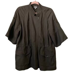 J. Jill Jacket Womens Medium Brown Linen Full Zip Lagenlook Minimalist‎ Preppy